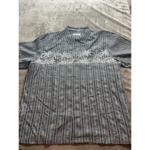 Tommy Bahama Shirt Mens‎ Size XXL Black Stripe Palm Tree Hawaiian Button